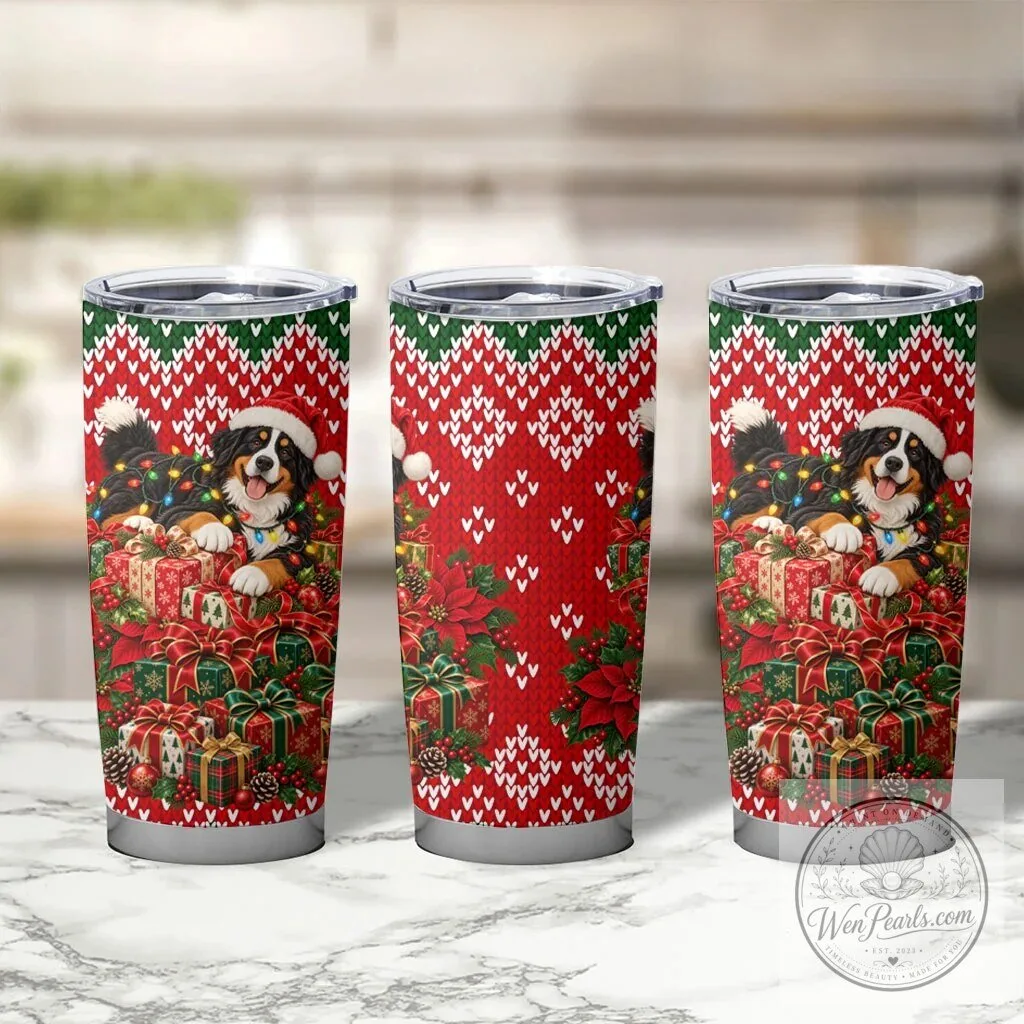 Bernese Mountain Dog Christmas Holiday Santa Hat Festive Lights Gift Tumbler 12 Bernese Mountain Dog Christmas Holiday Santa Hat Festive Lights Gift Tumbler