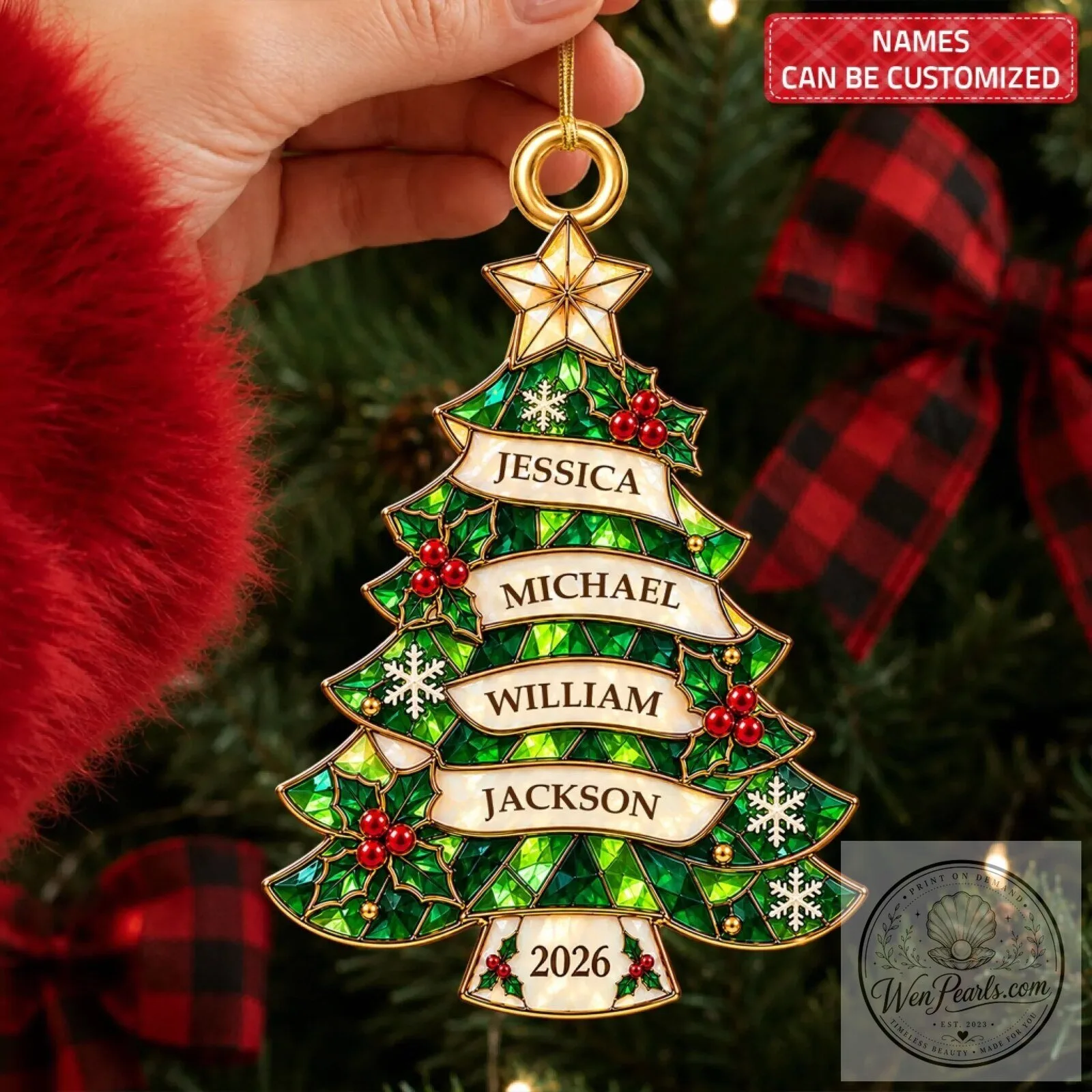 Custom Names and Year Family Christmas Tree Ornament - Personalized Gift