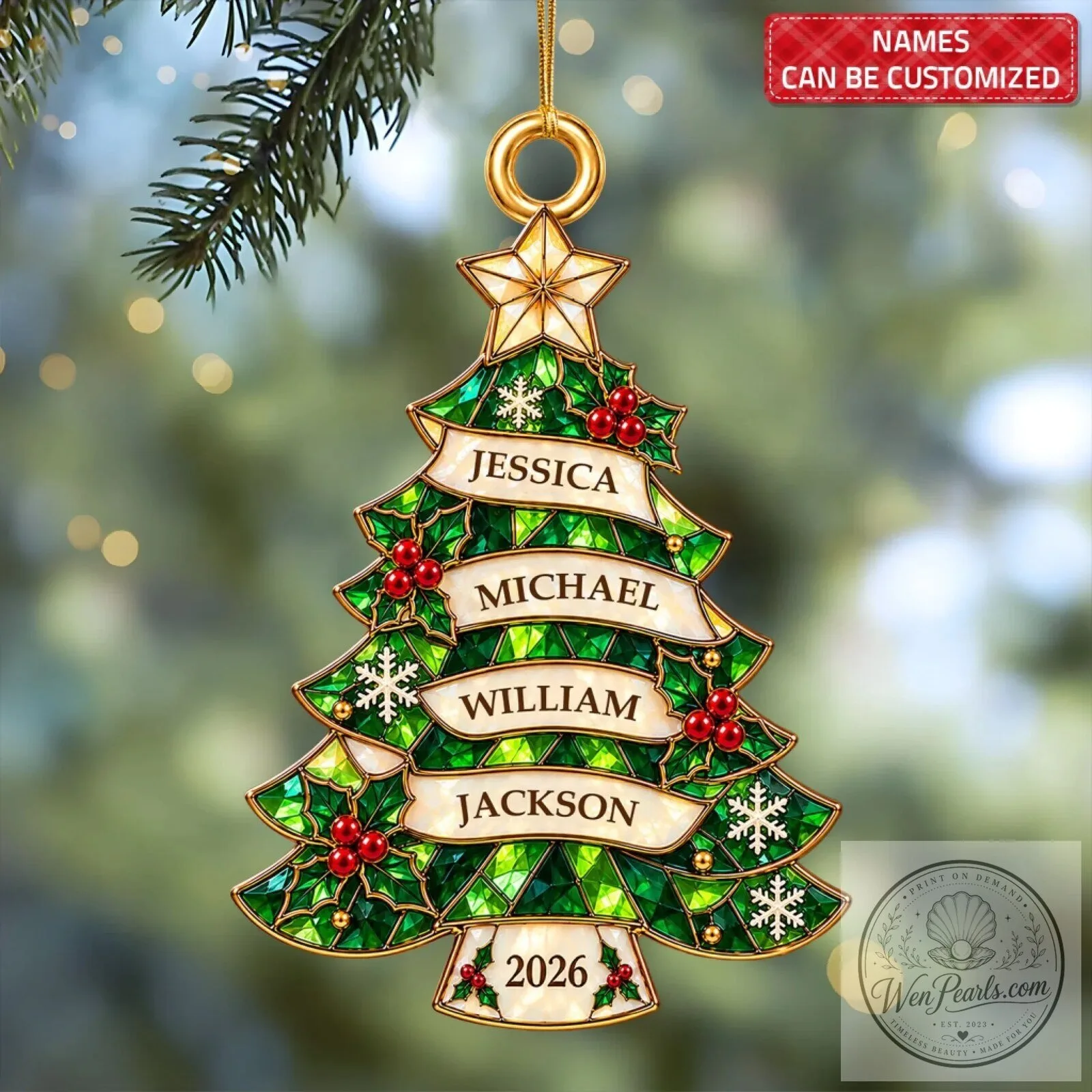 Custom Names and Year Family Christmas Tree Ornament - Personalized Gift 11 Custom Names and Year Family Christmas Tree Ornament - Personalized Gift