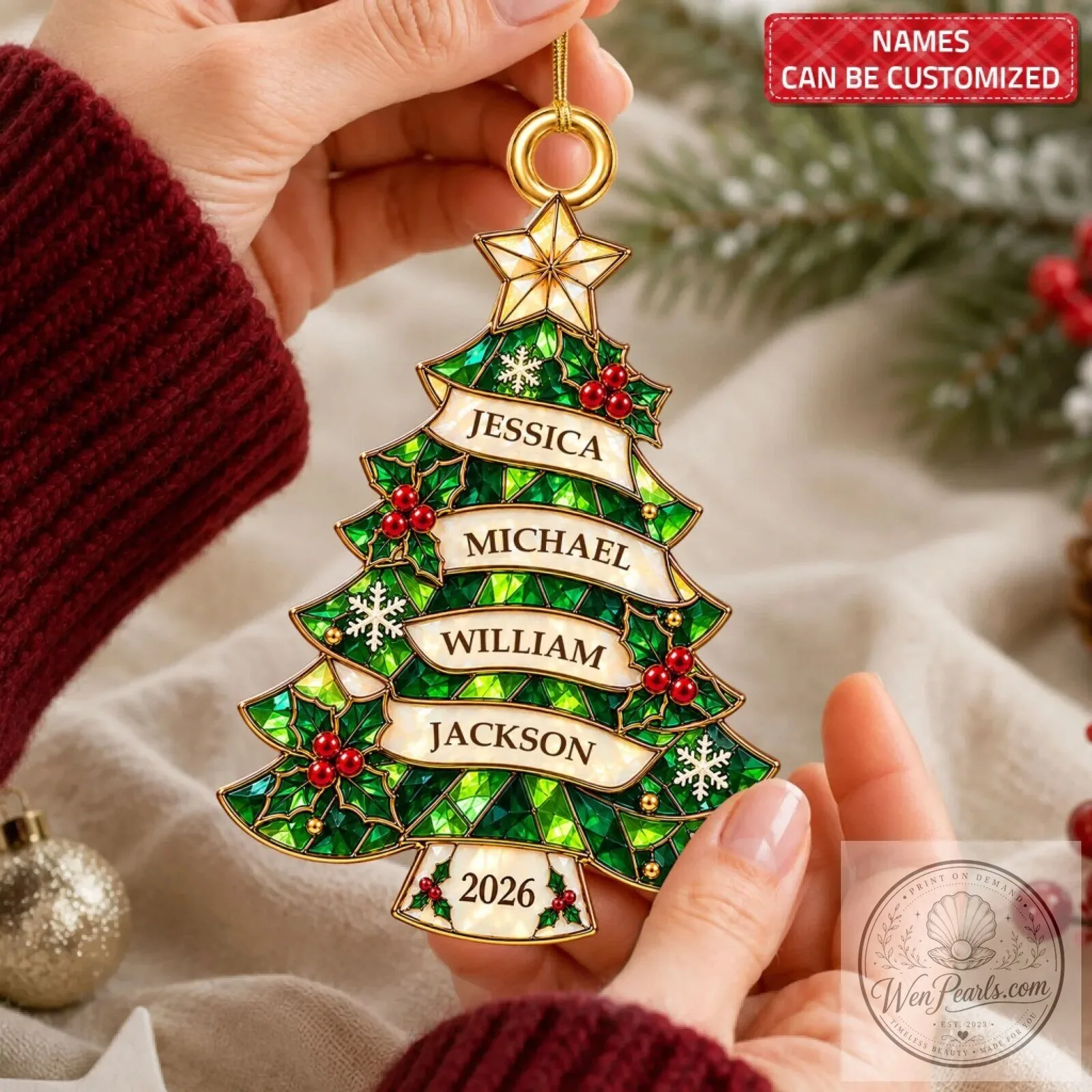 Custom Names and Year Family Christmas Tree Ornament - Personalized Gift 12 Custom Names and Year Family Christmas Tree Ornament - Personalized Gift