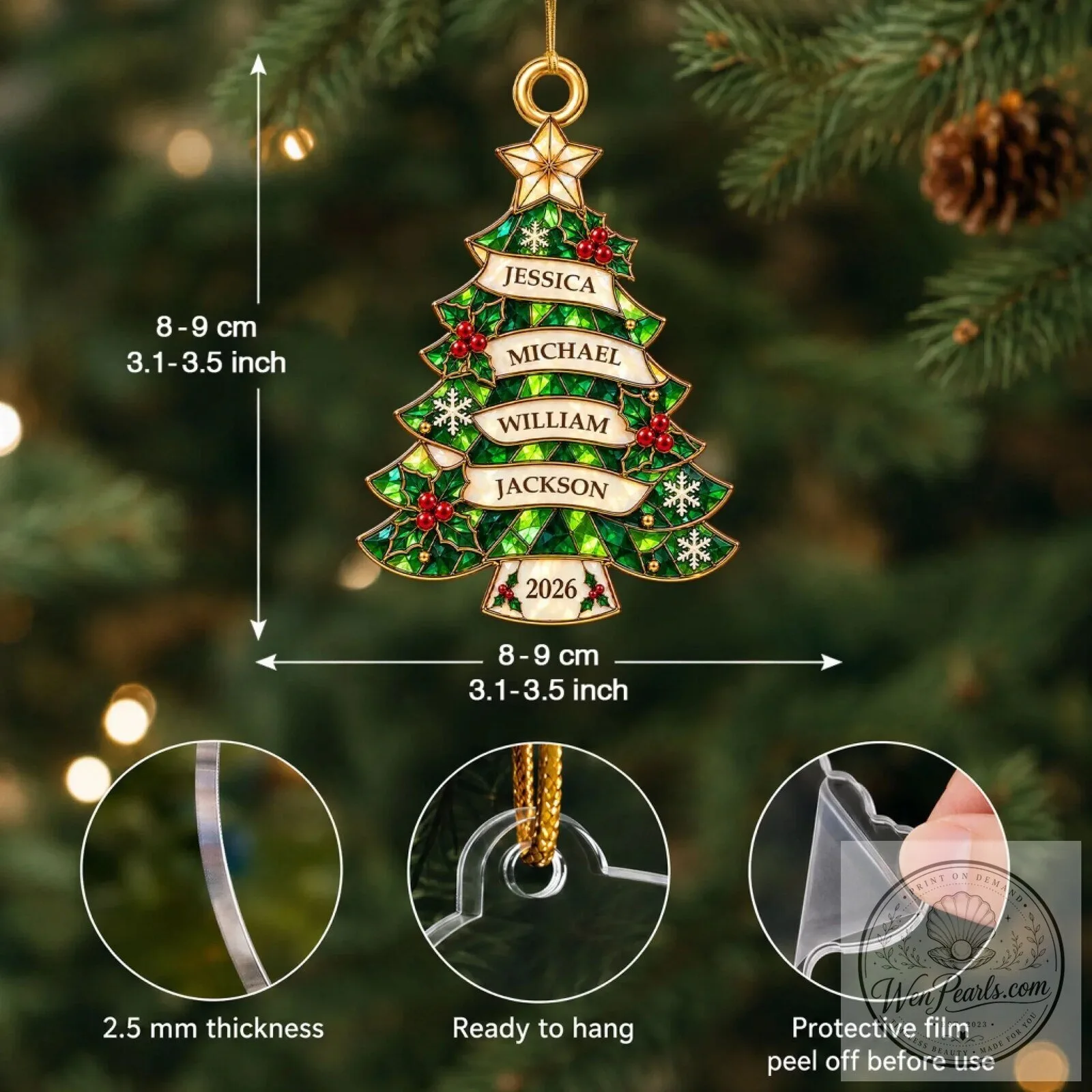 Custom Names and Year Family Christmas Tree Ornament - Personalized Gift 13 Custom Names and Year Family Christmas Tree Ornament - Personalized Gift
