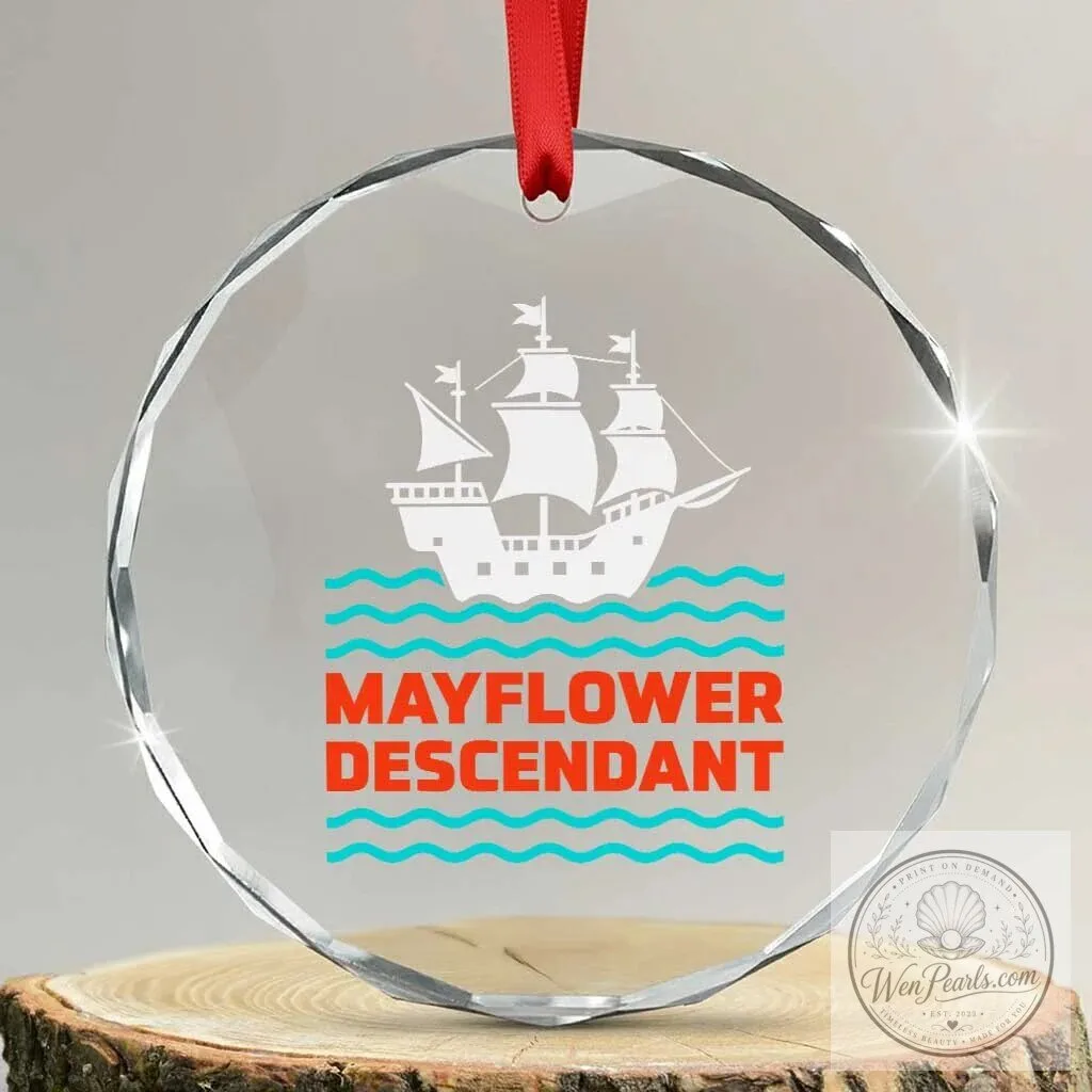 Mayflower Descendant Crystal Glass Christmas Tree Ornament 1620 Pilgrim Ship