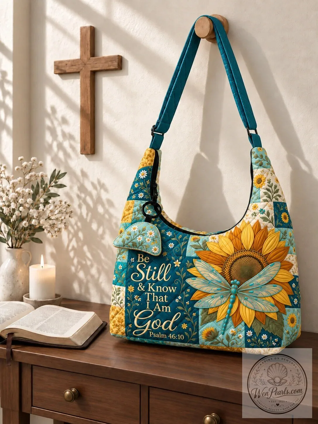 Be Still And Know That I Am God Psalm 46:10 Sunflower Dragonfly Quilted Hobo Bag 11 Be Still And Know That I Am God Psalm 46:10 Sunflower Dragonfly Quilted Hobo Bag