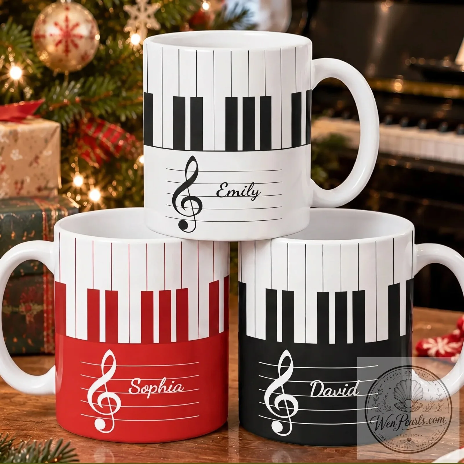 Personalized Piano Keyboard Musical Notes Custom Name Coffee Mug
