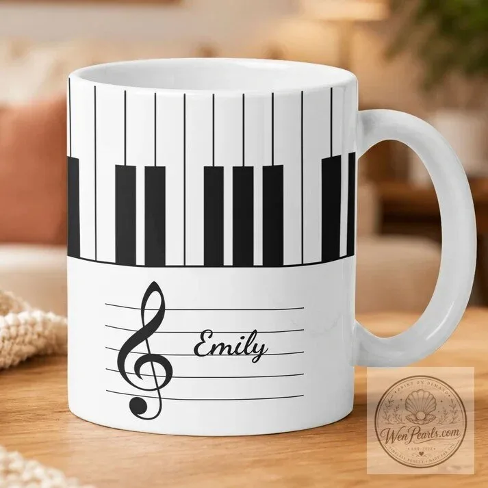 Personalized Piano Keyboard Musical Notes Custom Name Coffee Mug 12 Personalized Piano Keyboard Musical Notes Custom Name Coffee Mug