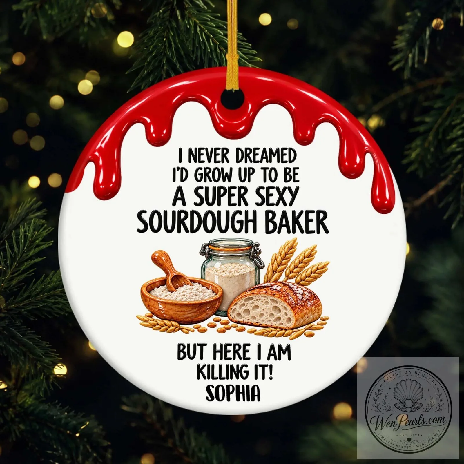 Super Sexy Sourdough Baker Personalized Ceramic Christmas Ornament 1 Super Sexy Sourdough Baker Personalized Ceramic Christmas Ornament
