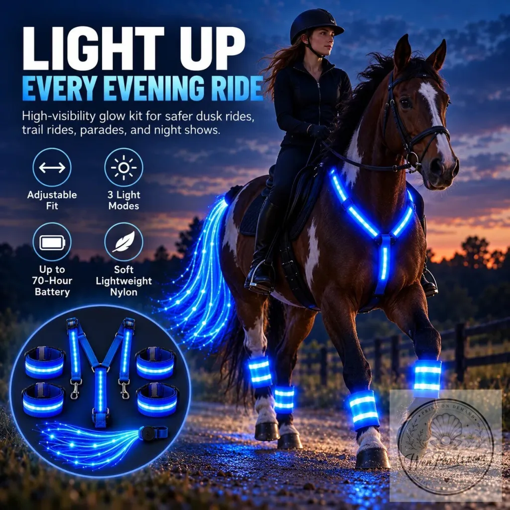 High-Visibility LED Horse Glow Kit for Night Riding with Adjustable Light Modes
