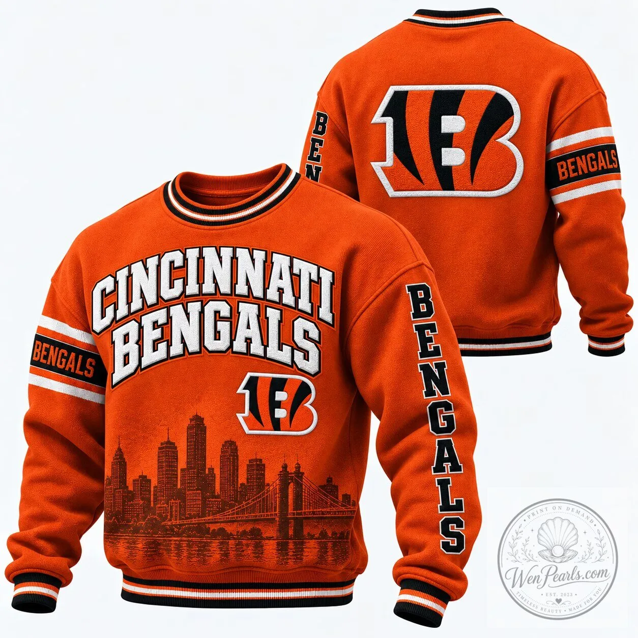 Cincinnati Bengals Skyline Cityscape Football Team Orange Crewneck Sweatshirt