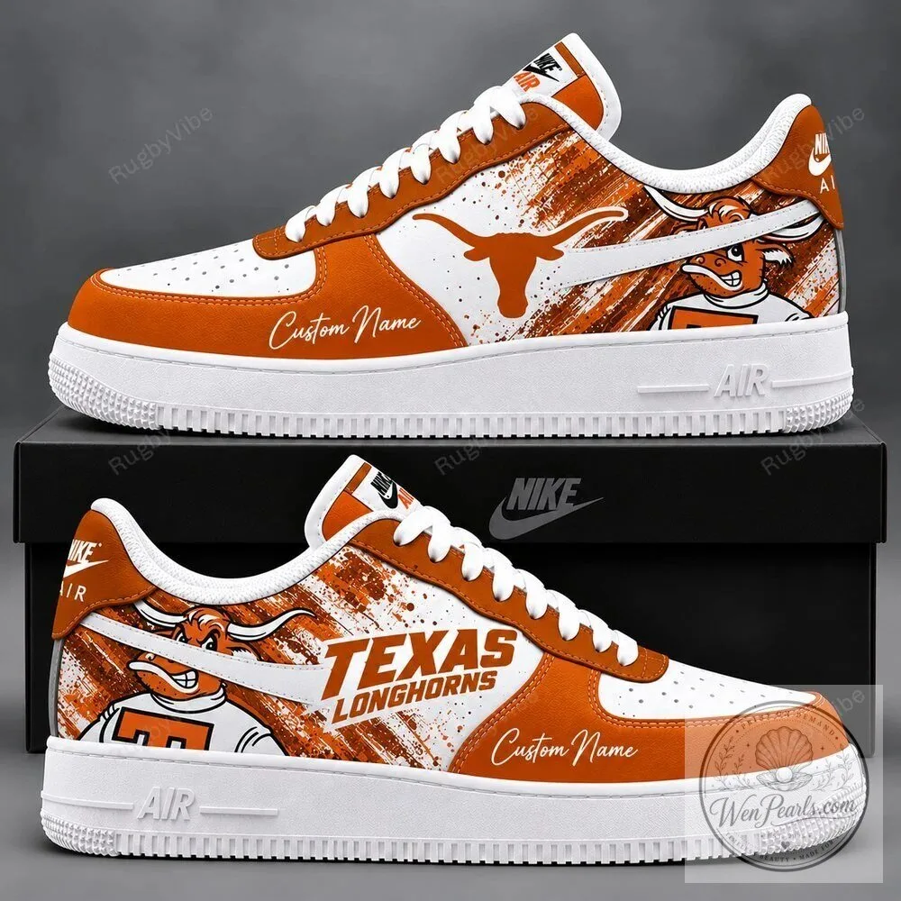 Texas Longhorns Custom Name White Orange Splatter Style Sneakers