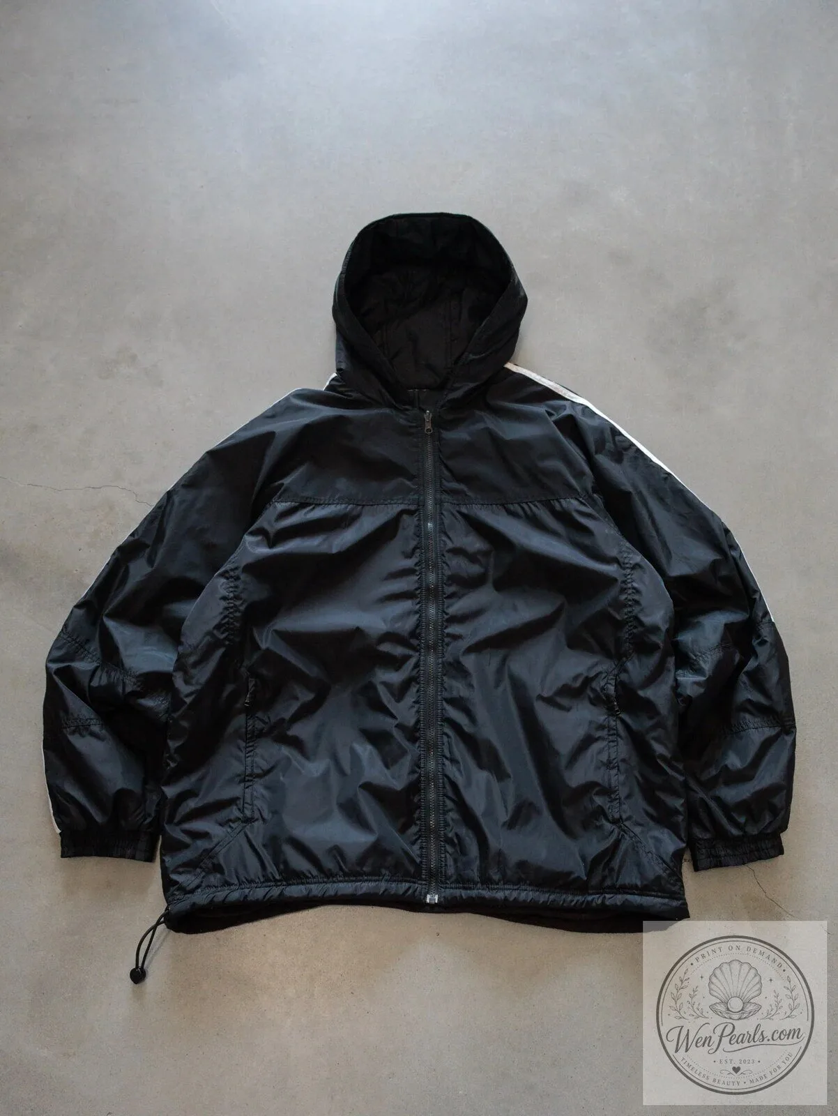 Vintage Black Adidas Reversible Fleece Hooded Jacket with White Stripes