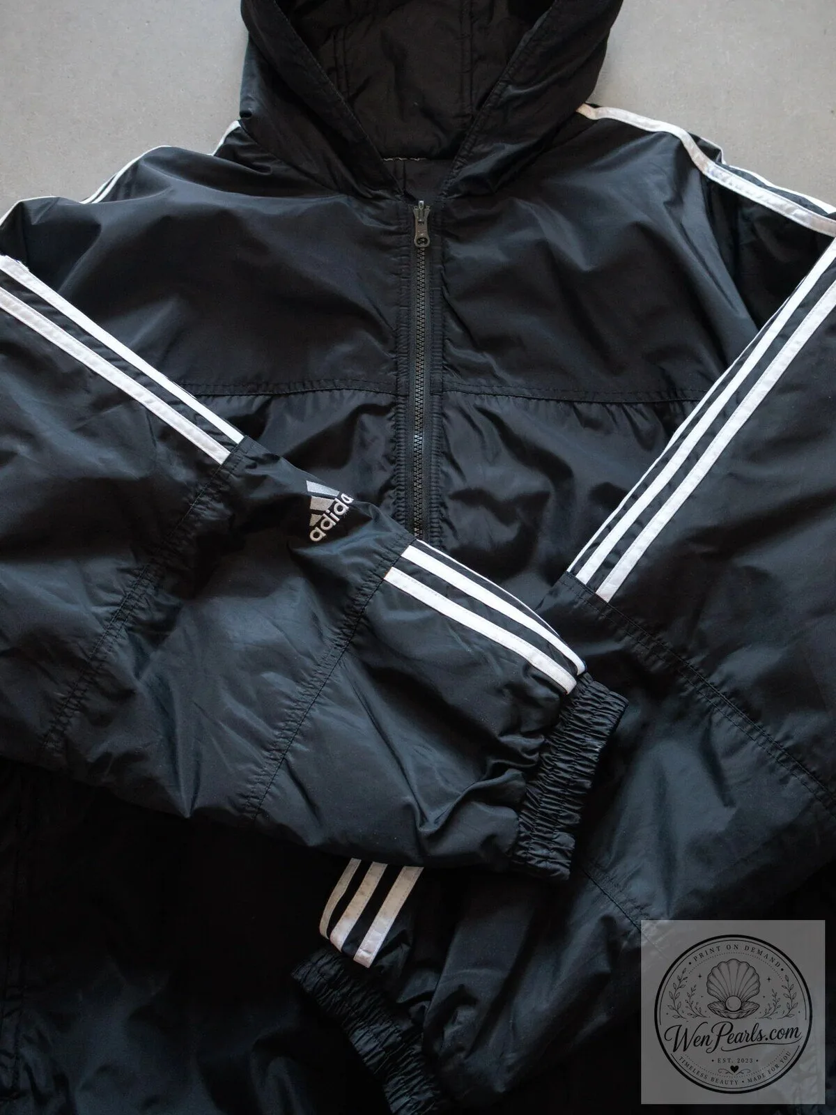 Vintage Black Adidas Reversible Fleece Hooded Jacket with White Stripes 12 Vintage Black Adidas Reversible Fleece Hooded Jacket with White Stripes