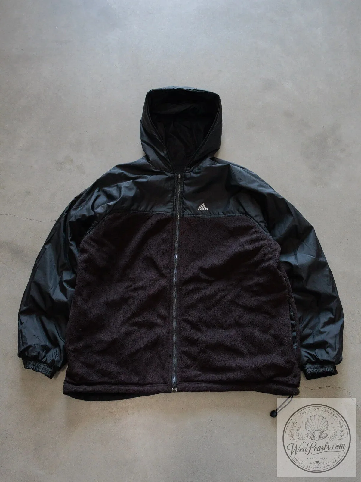 Vintage Black Adidas Reversible Fleece Hooded Jacket with White Stripes 14 Vintage Black Adidas Reversible Fleece Hooded Jacket with White Stripes