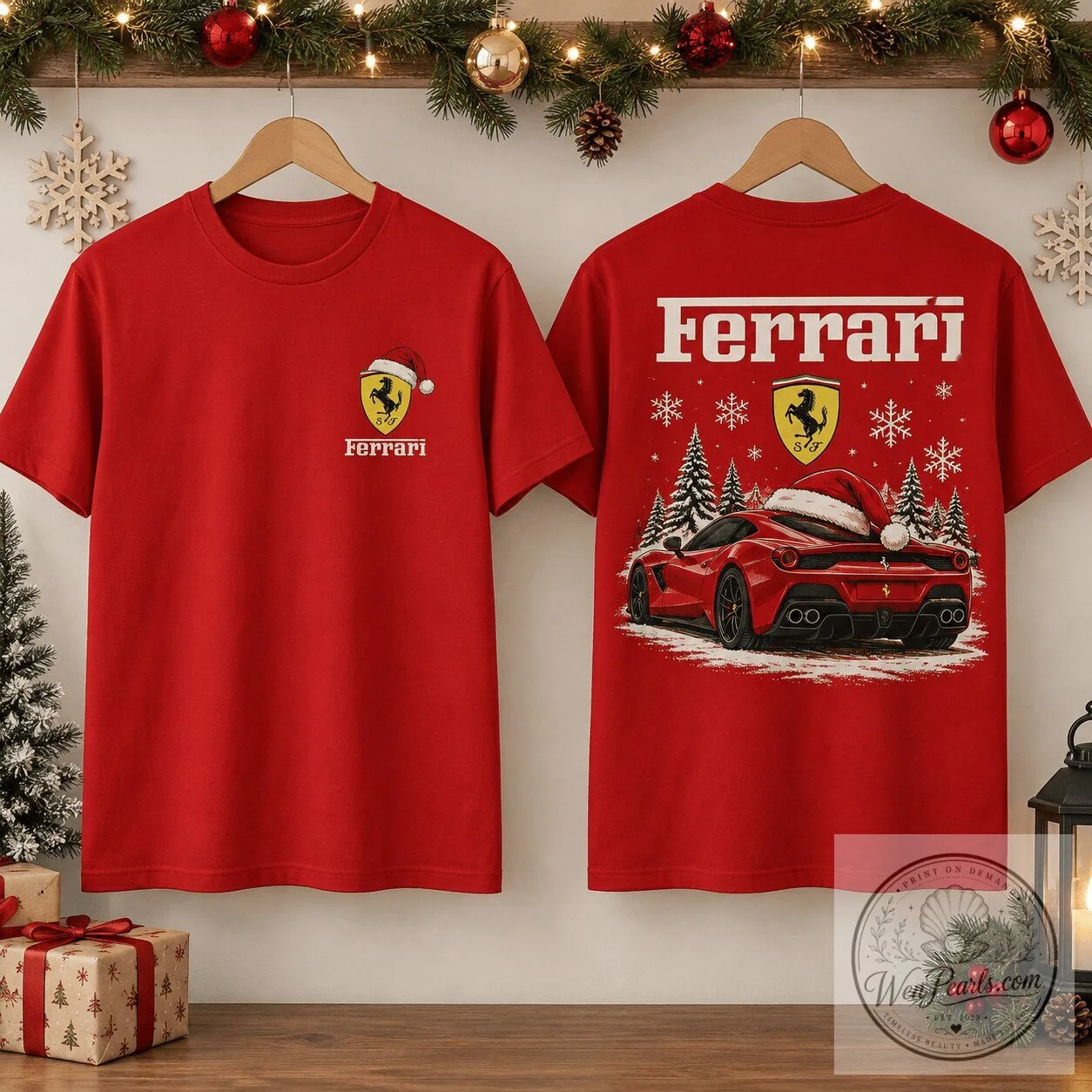 Ferrari Christmas Car Graphic T-Shirt