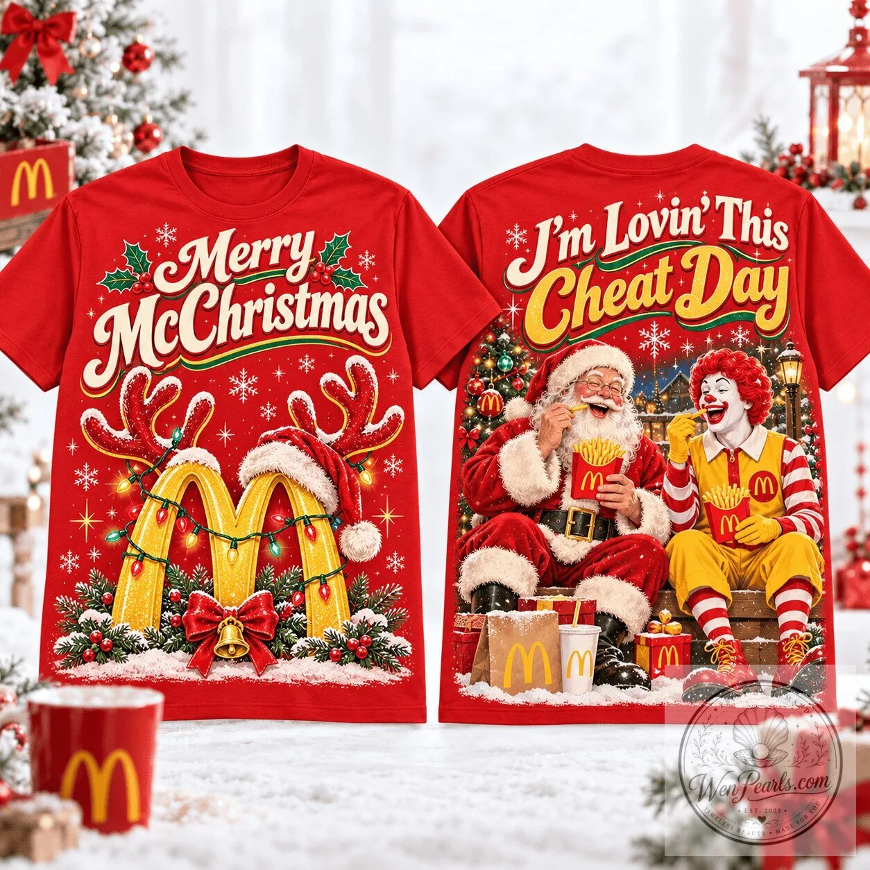 McDonald's Merry McChristmas Santa Claus Ronald McDonald Holiday T-Shirt