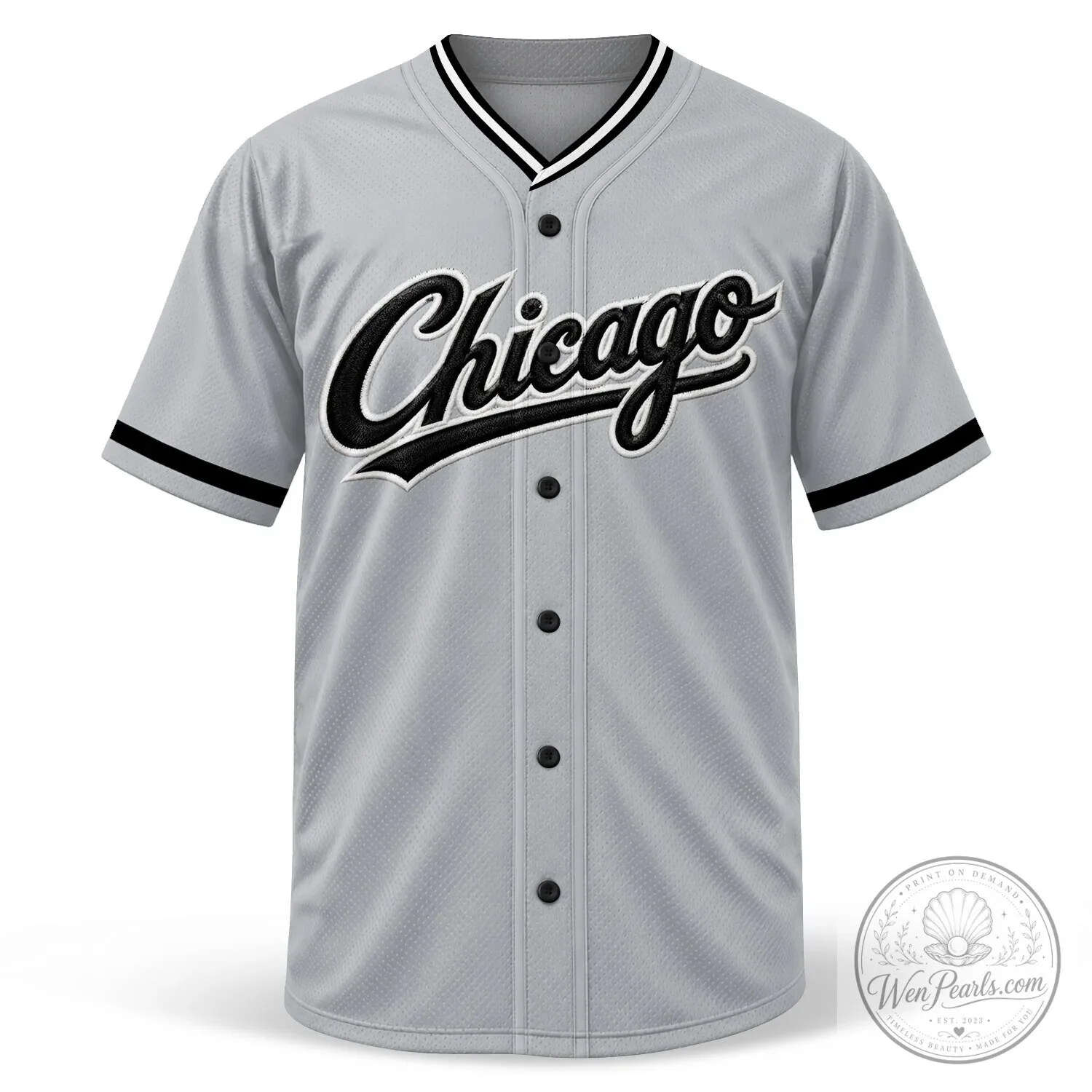 Chicago Baseball Team Gray Button-Up Jersey with Black Lettering 1 Chicago Baseball Team Gray Button-Up Jersey with Black Lettering