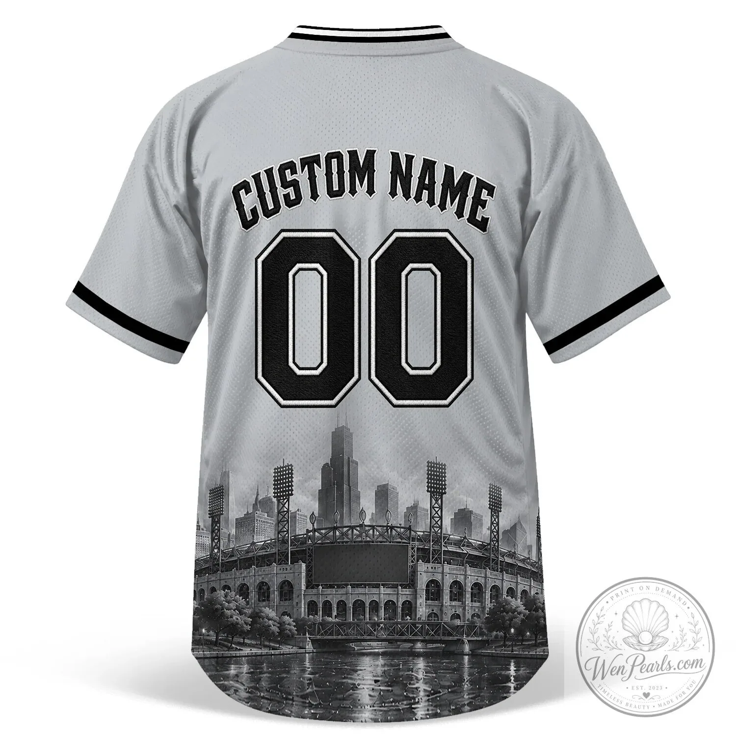Chicago Baseball Team Gray Button-Up Jersey with Black Lettering 21 Chicago Baseball Team Gray Button-Up Jersey with Black Lettering