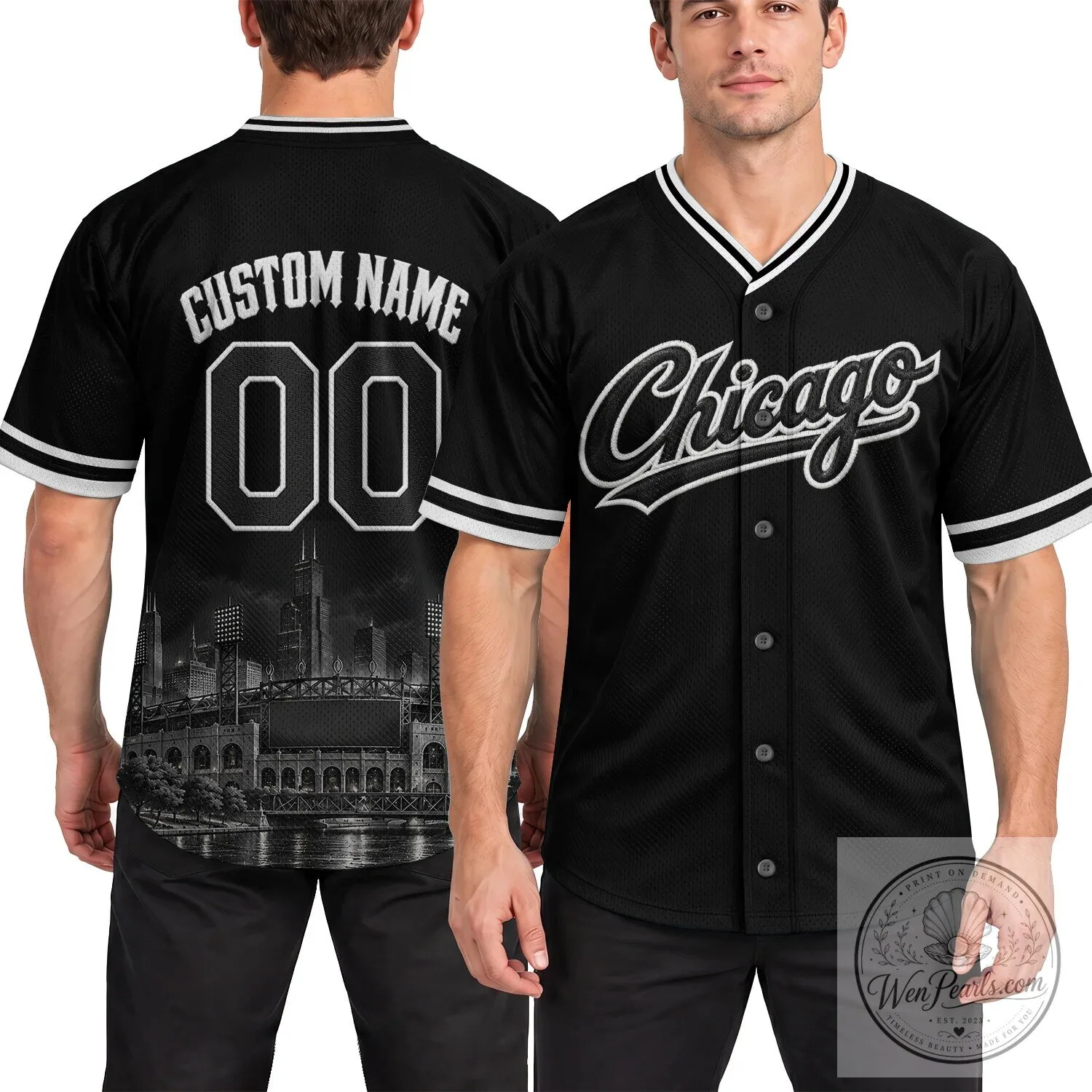 Chicago Baseball Team Gray Button-Up Jersey with Black Lettering 30 Chicago Baseball Team Gray Button-Up Jersey with Black Lettering