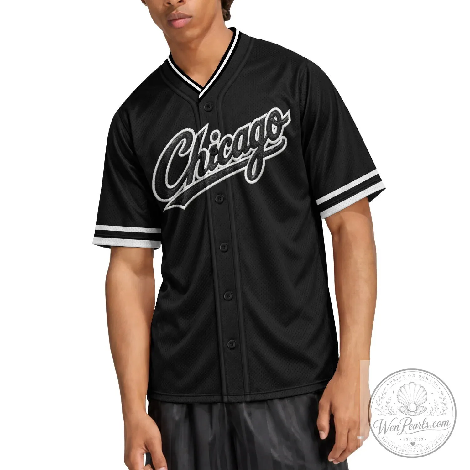 Chicago Baseball Team Gray Button-Up Jersey with Black Lettering 31 Chicago Baseball Team Gray Button-Up Jersey with Black Lettering