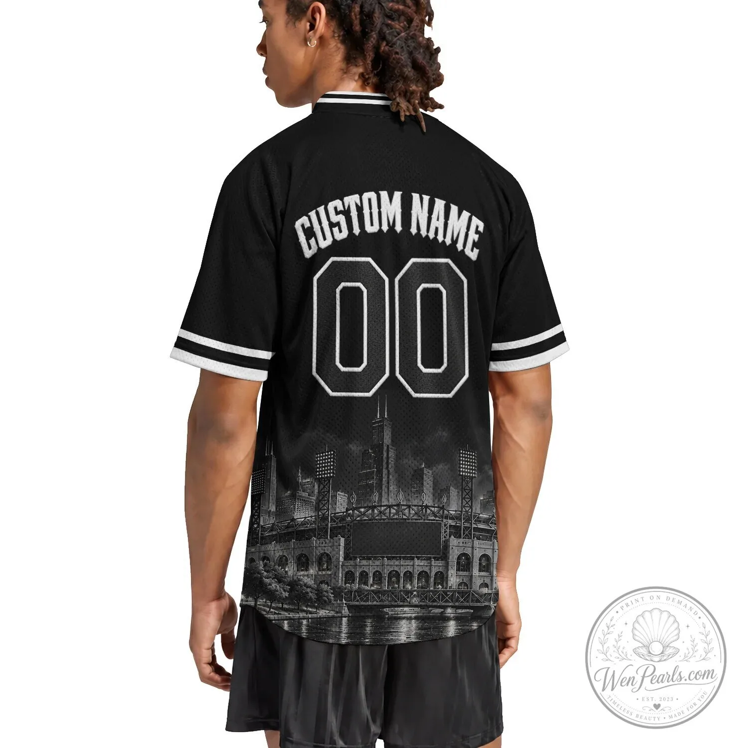 Chicago Baseball Team Gray Button-Up Jersey with Black Lettering 32 Chicago Baseball Team Gray Button-Up Jersey with Black Lettering