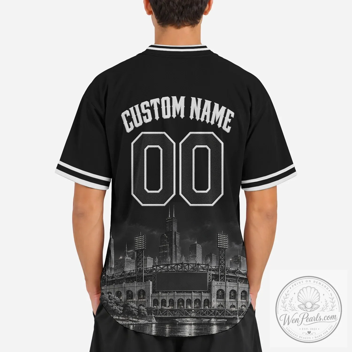 Chicago Baseball Team Gray Button-Up Jersey with Black Lettering 33 Chicago Baseball Team Gray Button-Up Jersey with Black Lettering
