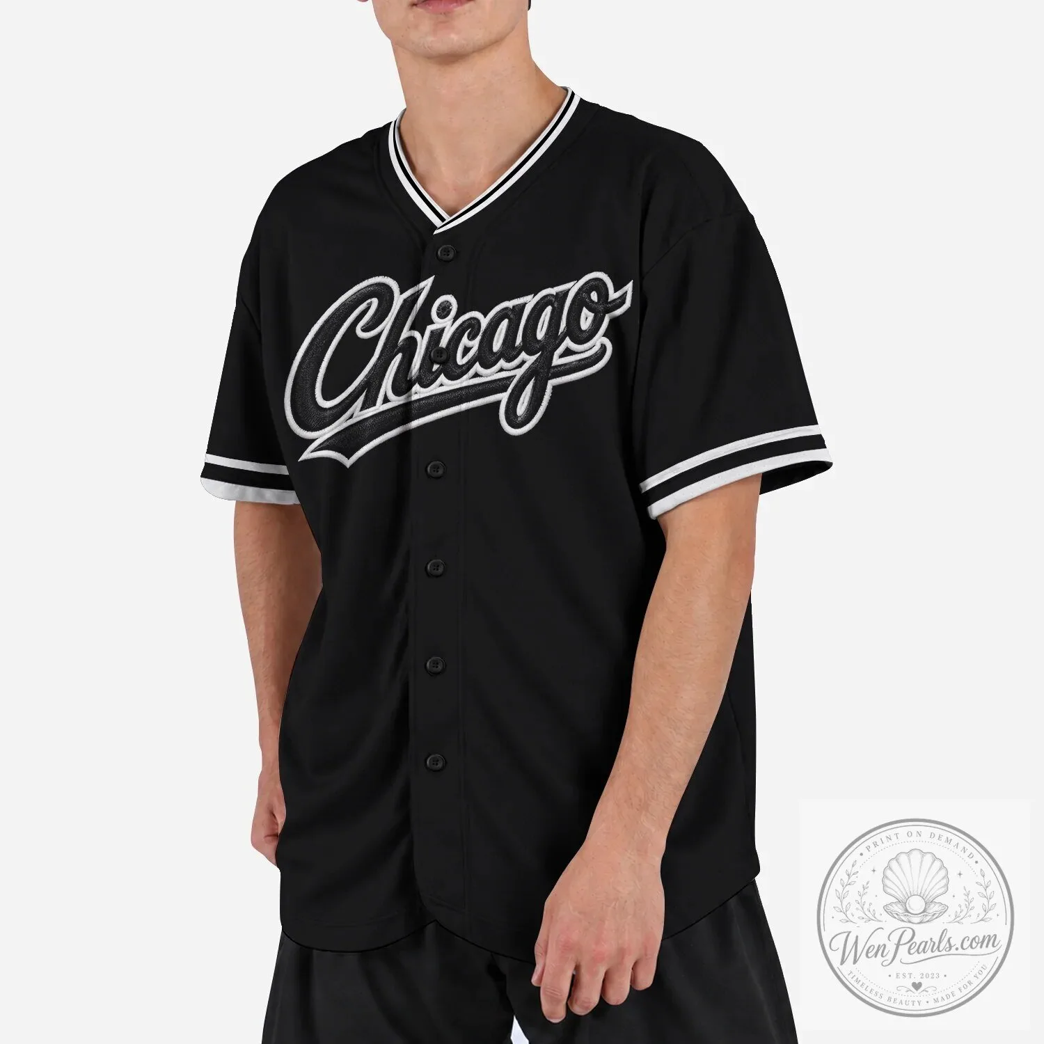 Chicago Baseball Team Gray Button-Up Jersey with Black Lettering 34 Chicago Baseball Team Gray Button-Up Jersey with Black Lettering