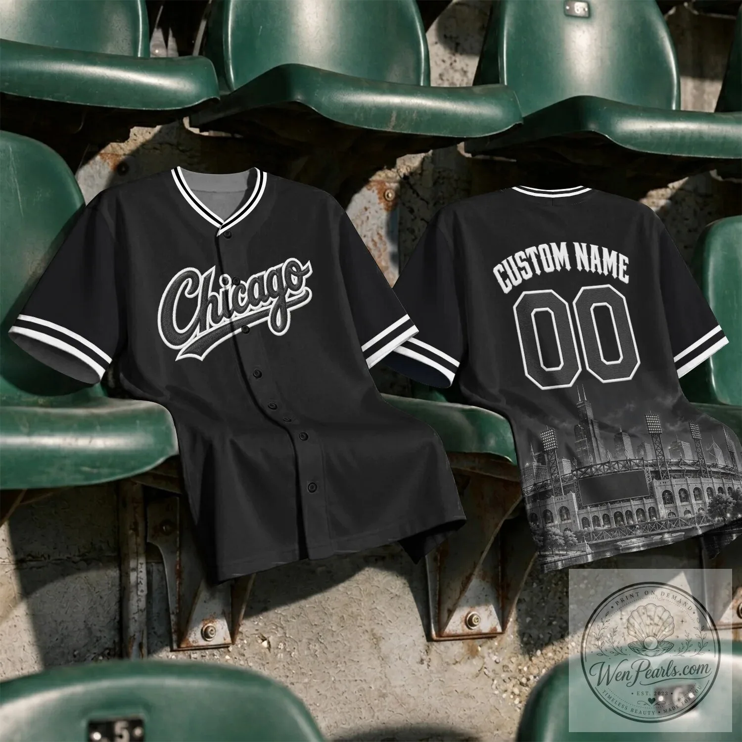 Chicago Baseball Team Gray Button-Up Jersey with Black Lettering 35 Chicago Baseball Team Gray Button-Up Jersey with Black Lettering