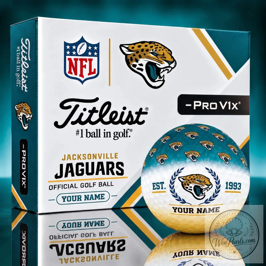 Jacksonville Jaguars NFL Titleist Pro V1x Golf Ball Set with Custom Name Jacksonville Jaguars NFL Titleist Pro V1x Golf Ball Set with Custom Name