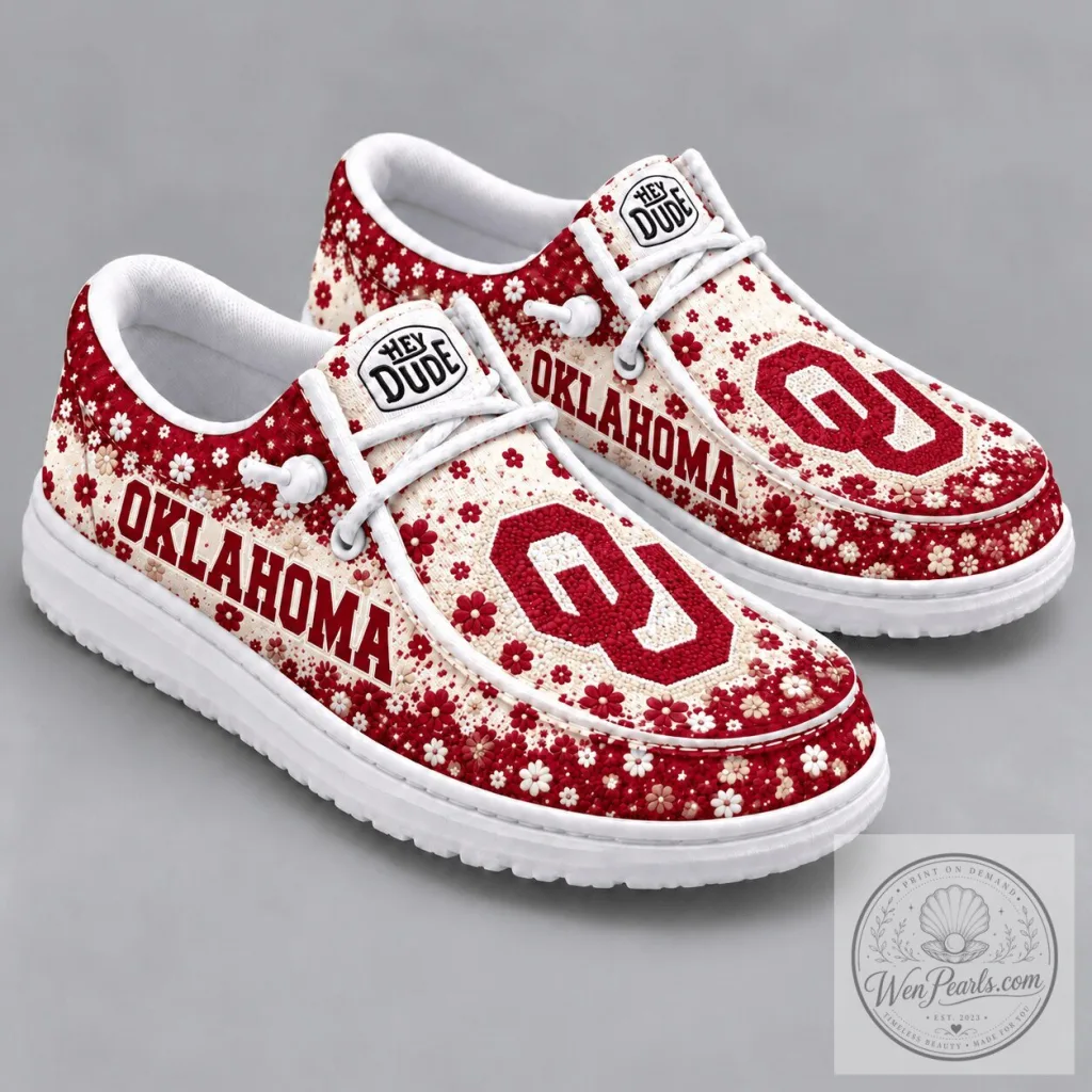 Oklahoma Sooners Floral Pattern Hey Dude Style Shoes Oklahoma Sooners Floral Pattern Hey Dude Style Shoes