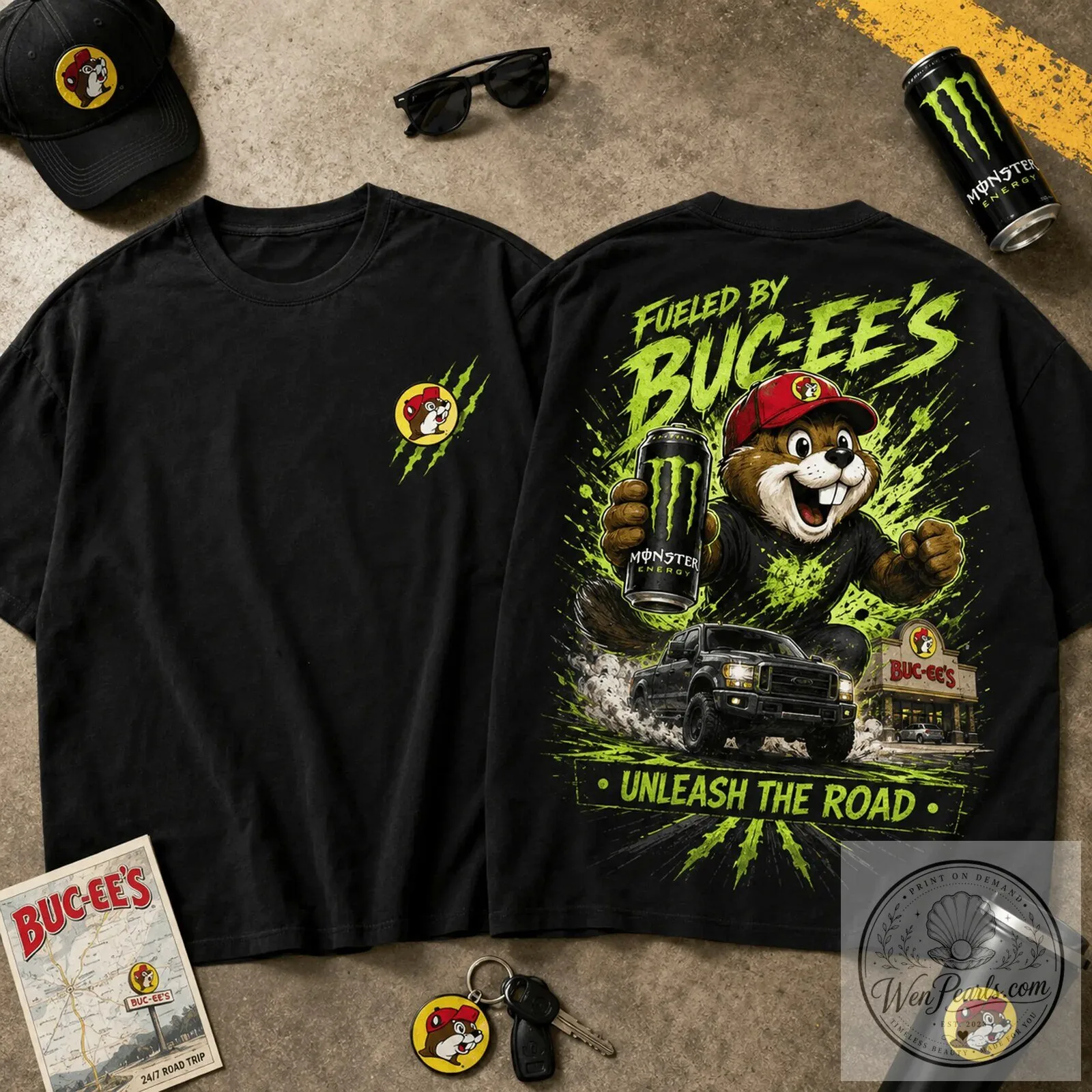 Buc-ee's Beaver Monster Energy Unleash The Road T-Shirt