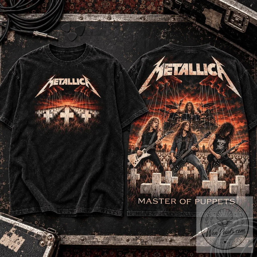 Metallica Master of Puppets Cemetery Tribute Classic Lineup T-Shirt Metallica Master of Puppets Cemetery Tribute Classic Lineup T-Shirt