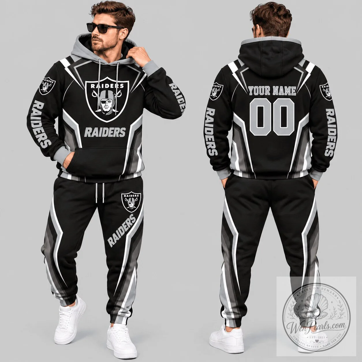 Las Vegas Raiders Custom Name and Number Gradient Stripe Hoodie