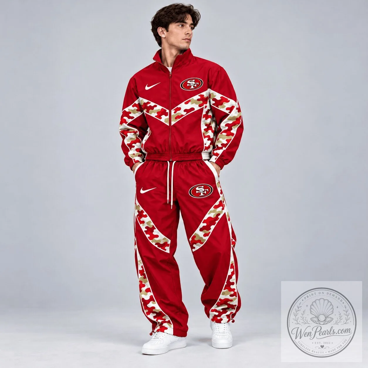 San Francisco 49ers Red Camouflage Colorblock Full Zip Tracksuit Jacket