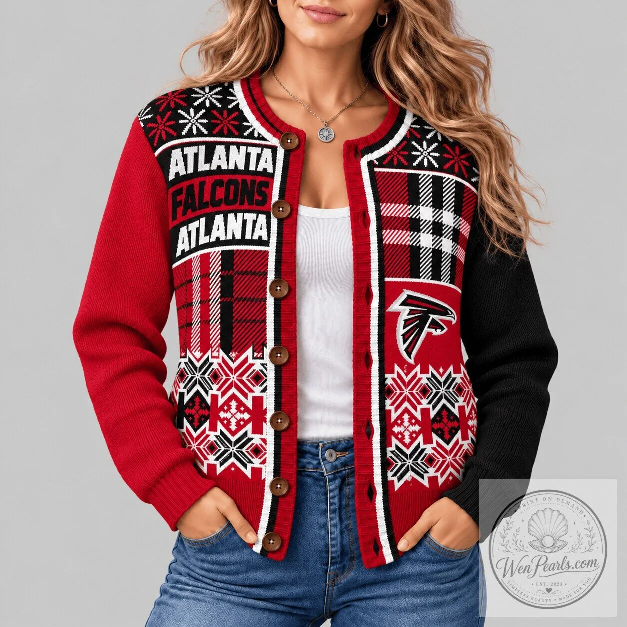 Atlanta Falcons NFL Fair Isle Christmas Knit Cardigan Sweater