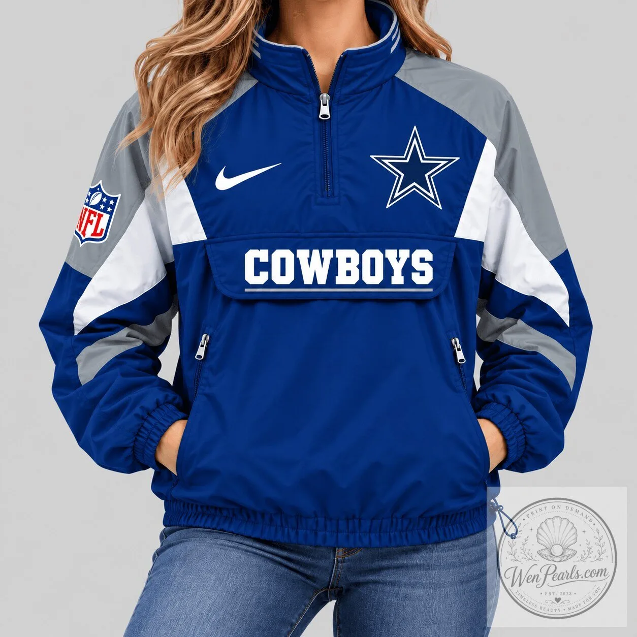 Dallas Cowboys Nike Women's Royal Blue Half-Zip Pullover Anorak Jacket