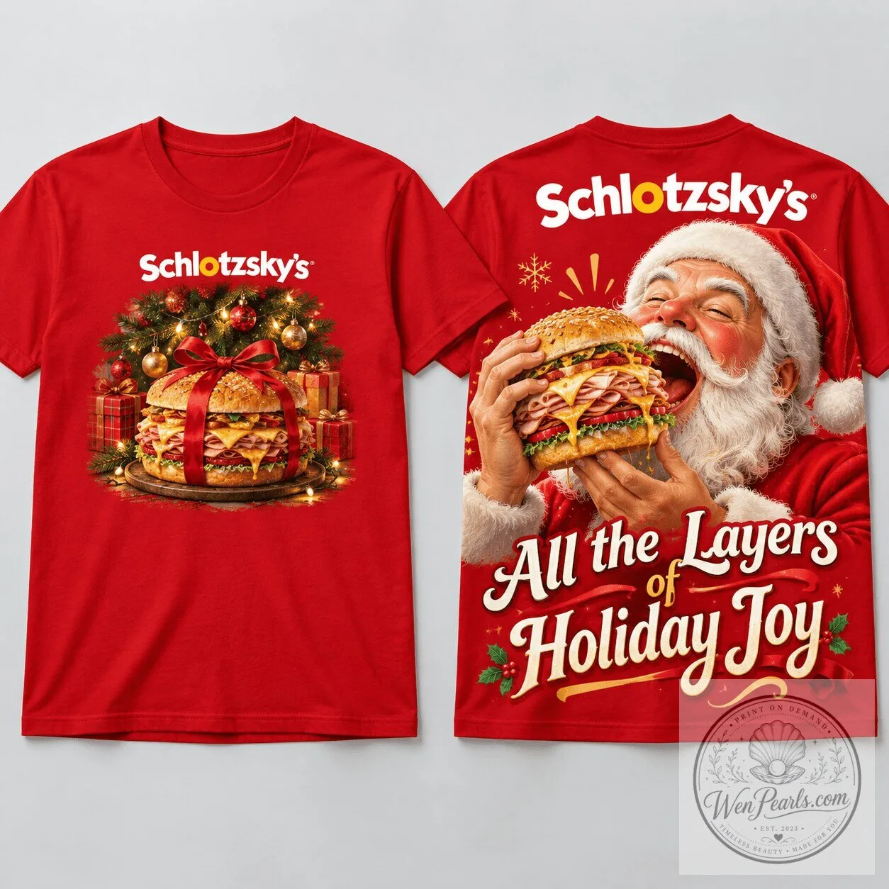 Schlotzsky's Santa Sandwich Christmas Holiday Joy Food Lover's T-Shirt 1 Schlotzsky's Santa Sandwich Christmas Holiday Joy Food Lover's T-Shirt