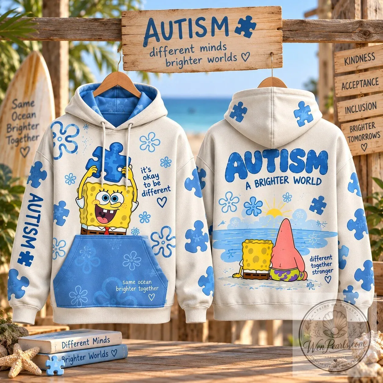 Autism Awareness Spongebob Squarepants Different Minds Brighter Worlds Hoodie