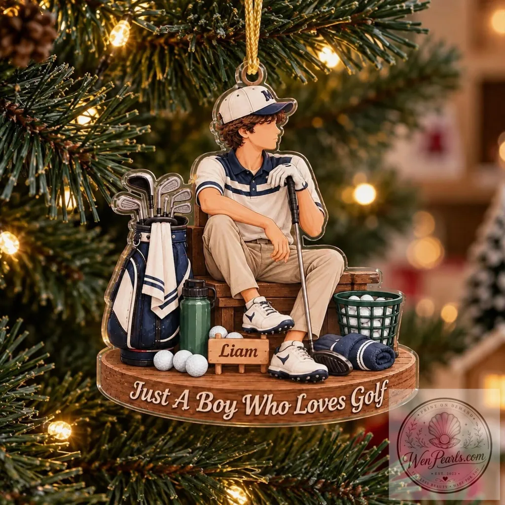 Personalized Boy Golfer Christmas Tree Ornament, Just A Boy Who Loves Golf Personalized Boy Golfer Christmas Tree Ornament, Just A Boy Who Loves Golf