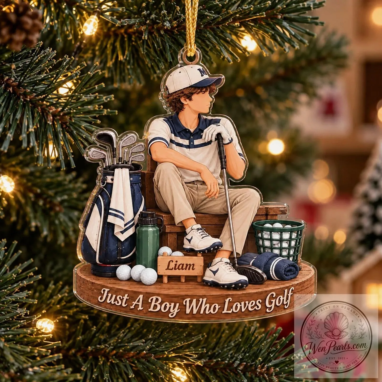 Personalized Boy Golfer Christmas Tree Ornament, Just A Boy Who Loves Golf