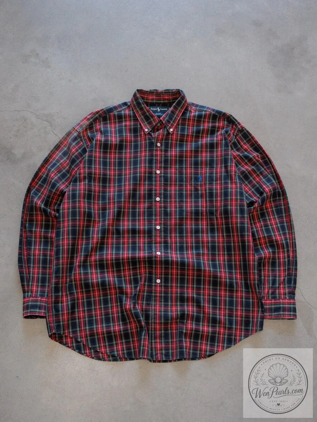 Ralph Lauren Long Sleeve Shirt in Red Plaid with Button Down, Vintage Style