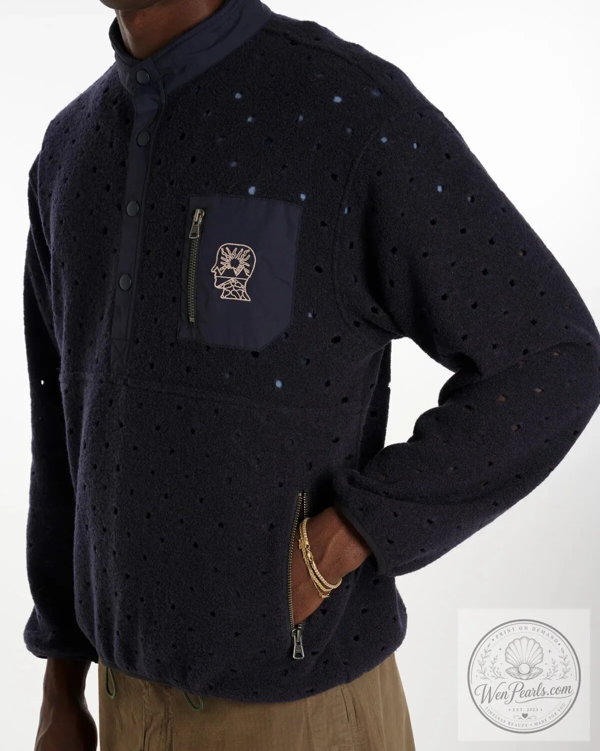 Navy Blue Mock Neck Pullover Sweatshirt with Quarter Snap Button Closure 19 Navy Blue Mock Neck Pullover Sweatshirt with Quarter Snap Button Closure