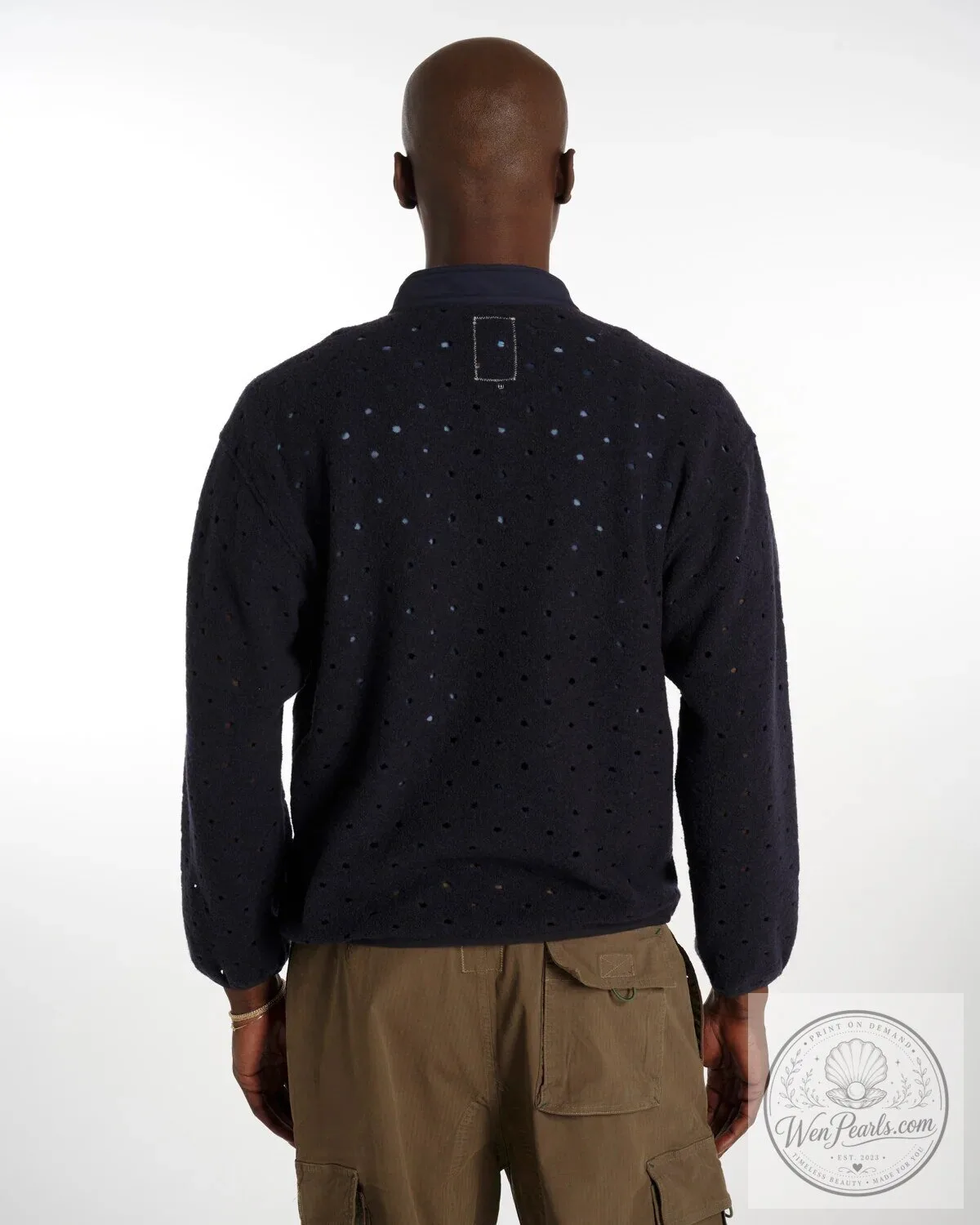 Navy Blue Mock Neck Pullover Sweatshirt with Quarter Snap Button Closure 20 Navy Blue Mock Neck Pullover Sweatshirt with Quarter Snap Button Closure