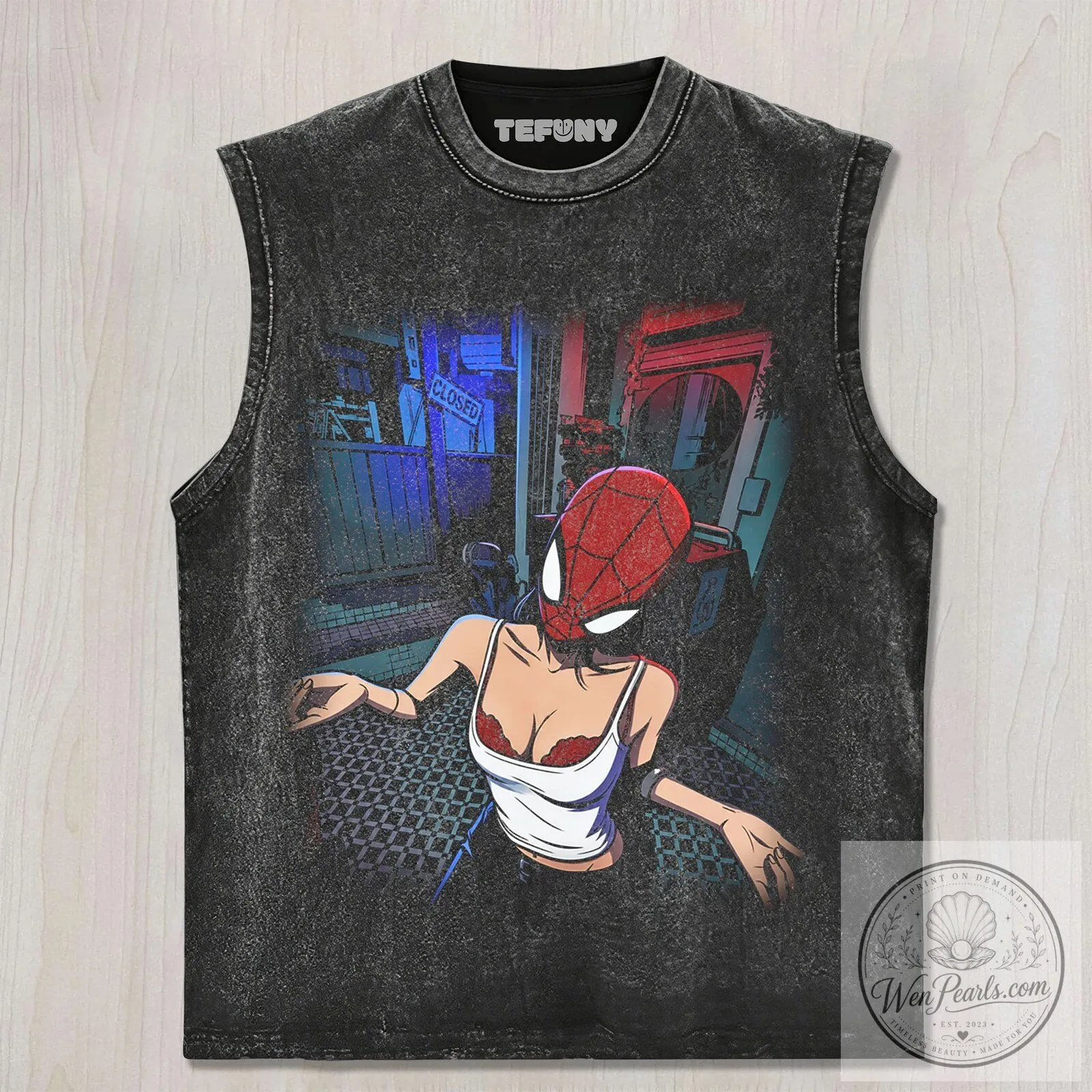 Spider-Woman Masked Sexy Girl Comic Art Unisex Washed Black T-Shirt 10 Spider-Woman Masked Sexy Girl Comic Art Unisex Washed Black T-Shirt