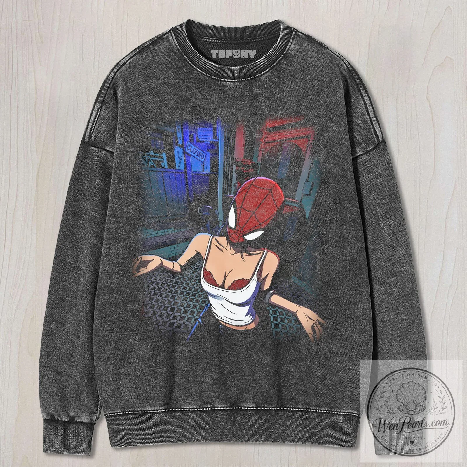Spider-Woman Masked Sexy Girl Comic Art Unisex Washed Black T-Shirt 12 Spider-Woman Masked Sexy Girl Comic Art Unisex Washed Black T-Shirt